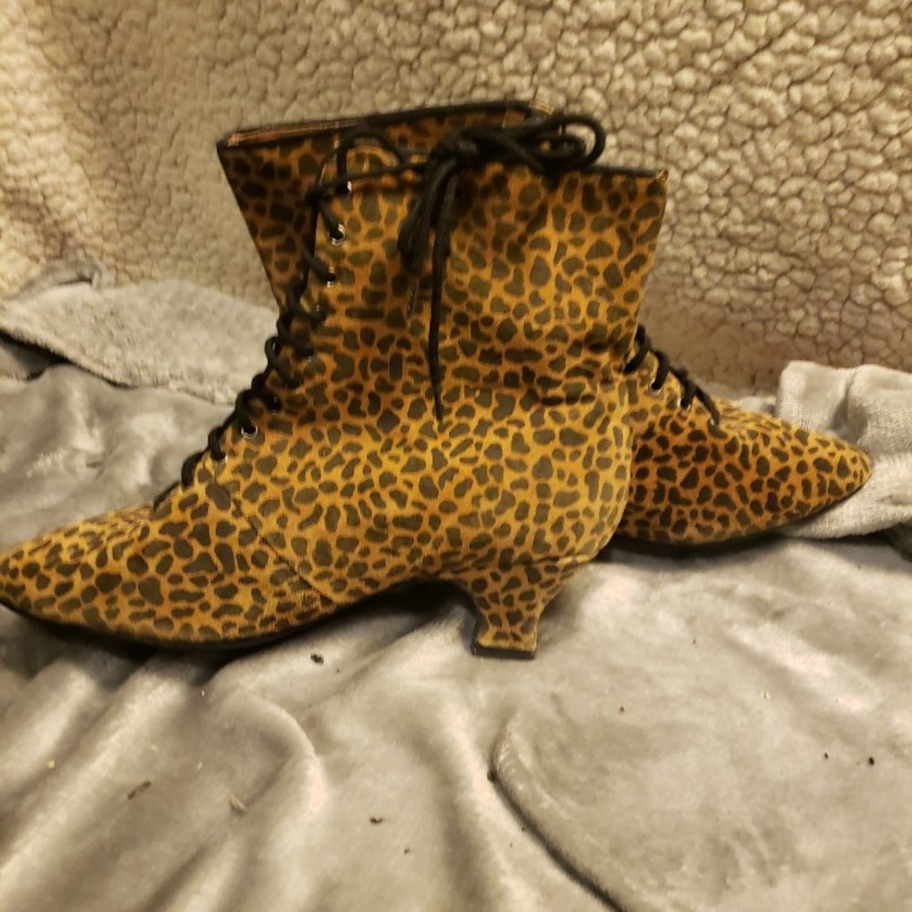 Leopard Print Ankle High Boots